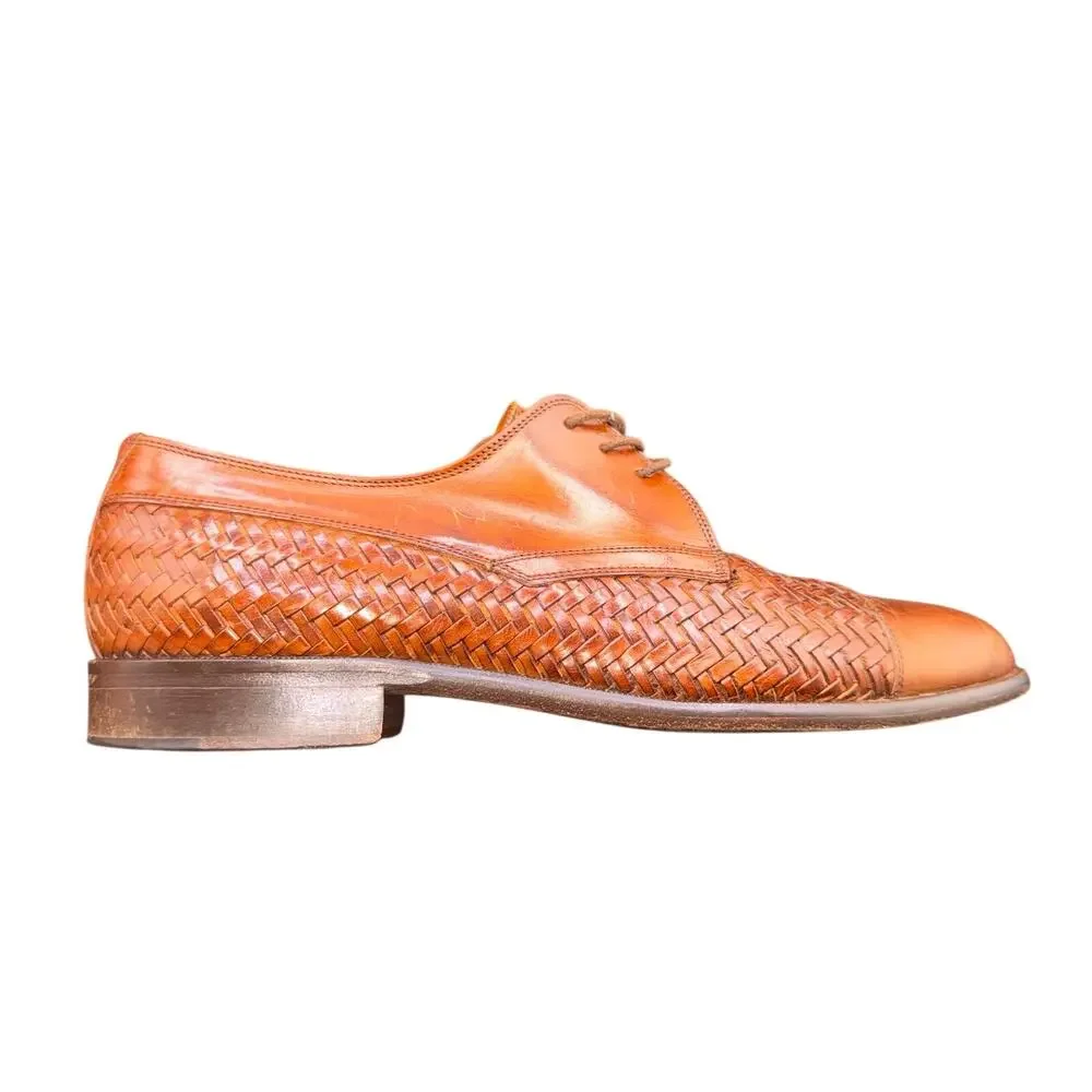 Johnston & Murphy Italy Woven Leather Cap Toe Derby Oxfords Brown Men’s 7.5 M